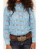 Panhandle Girls' Rodeo Print Long Sleeve Western Snap Shirt, Blue, hi-res
