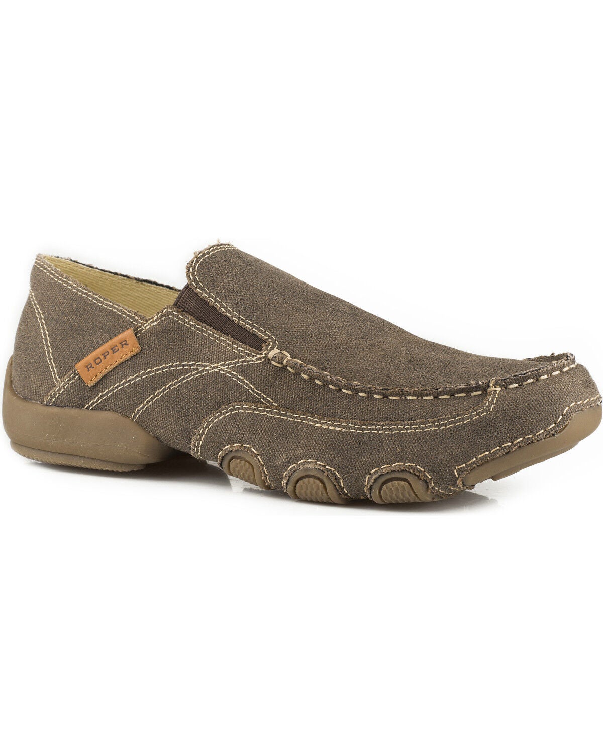 Roper Men's All Over Vintage Canvas Driving Moc Shoes, Brown, hi-res