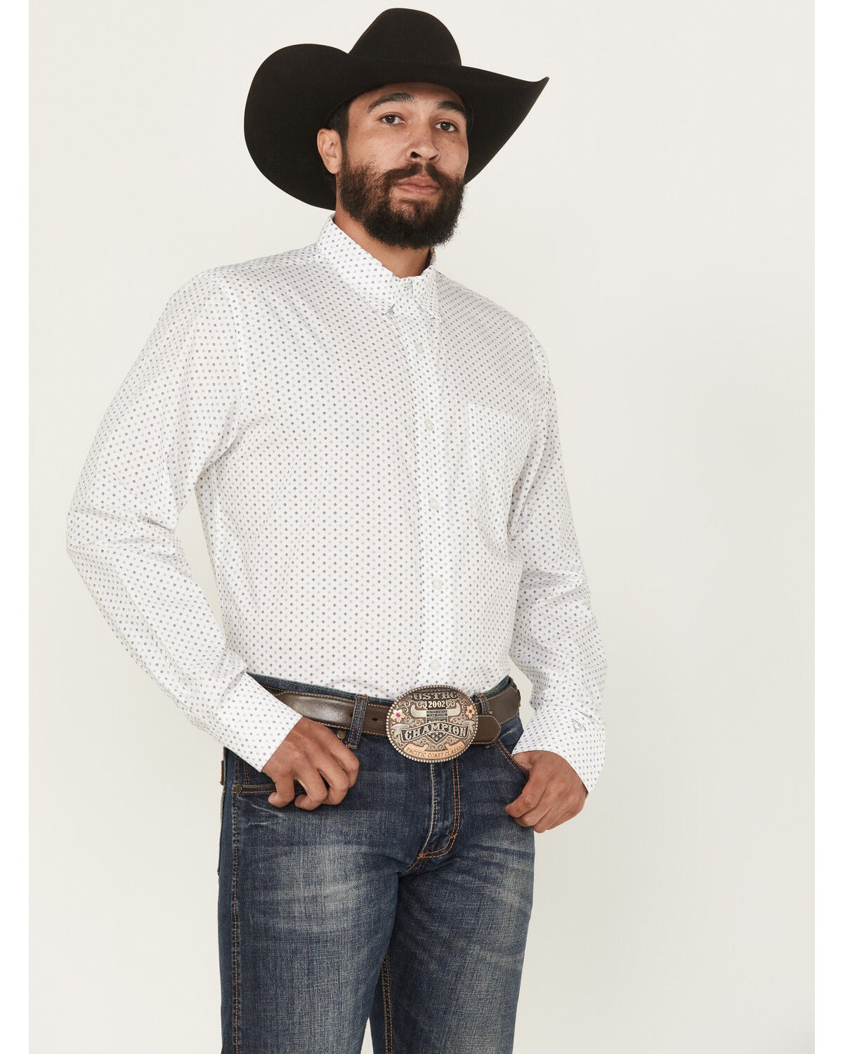 Wrangler X Cody Johnson Men's Medallion Print Long Sleeve Button-Down Western Shirt, White, hi-res
