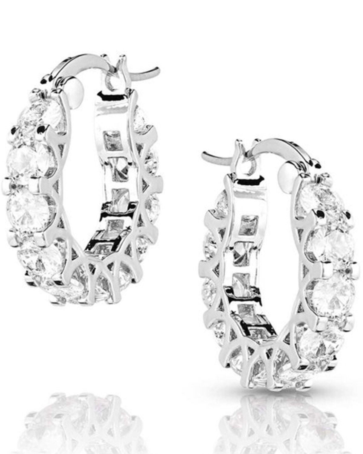 Montana Silversmiths Women's Dazzling Delight Crystal Hoop Earrings, Silver, hi-res