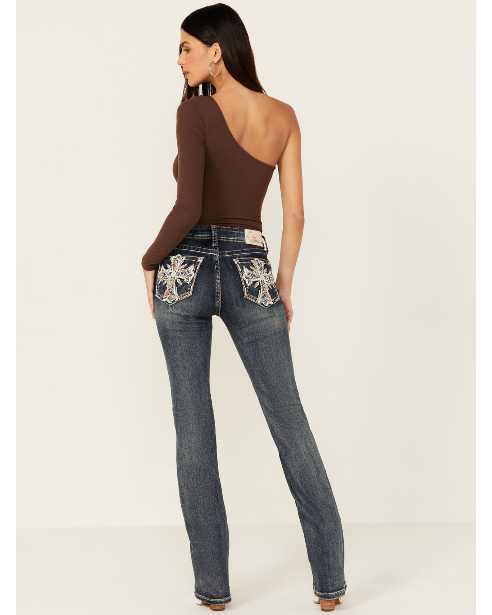 Grace LA Women s Medium Wash Mid Rise Cross Pocket Bootcut Jeans