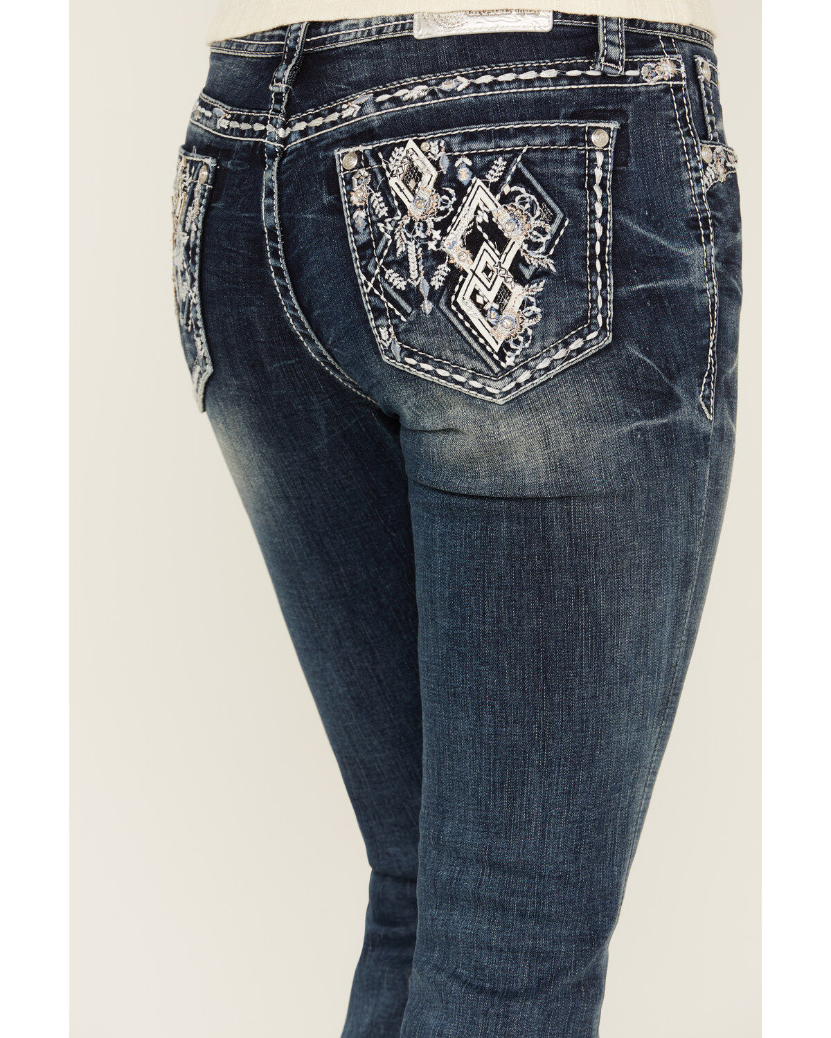 Image #2 - Grace in LA Women's Medium Wash Mid Rise Diamond Pocket Bootcut Stretch Denim Jeans, Medium Wash, hi-res