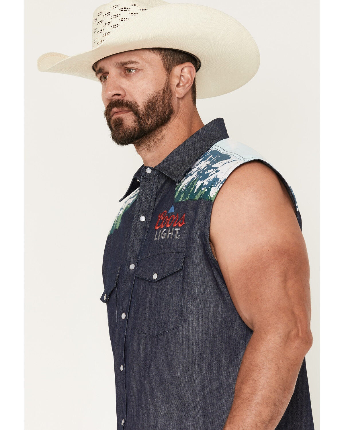Image #2 - Coors Men's Boot Barn Exclusive Mountain Sleeveless Pearl Snap Bubba, Blue, hi-res