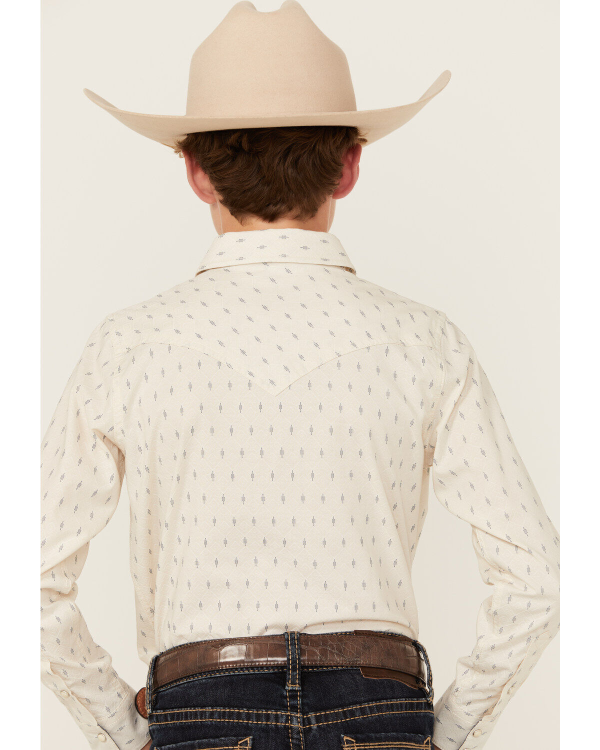 Image #4 - Cody James Boys' Mirage Geo Print Long Sleeve Snap Western Shirt, Cream, hi-res