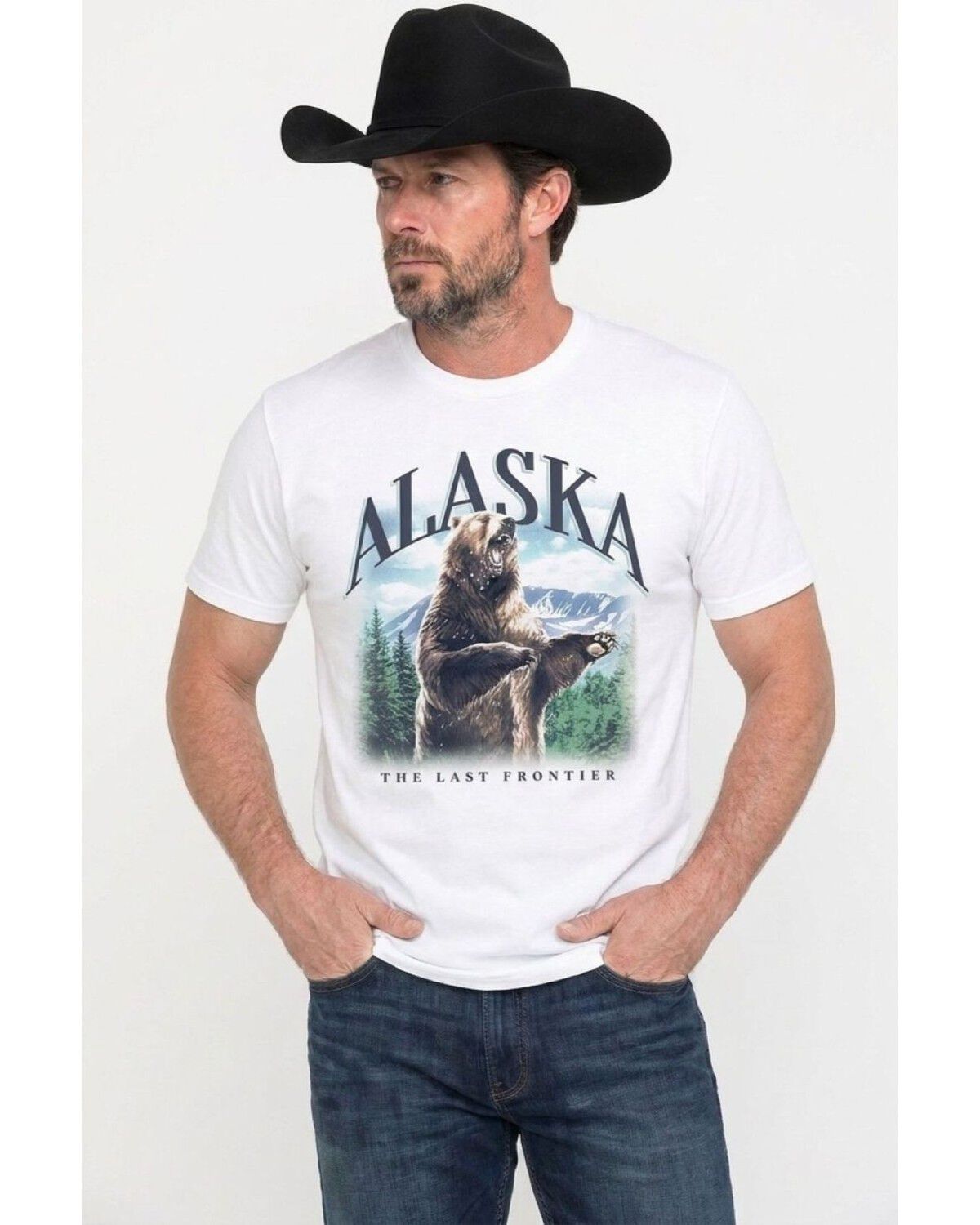 Image #1 - Americana Men's Griz Short Sleeve Graphic T-Shirt, White, hi-res