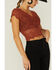 Image #2 - Shyanne Women's Lace Knit Flutter Sleeve Crop Top, Brandy Brown, hi-res