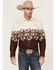 Panhandle Men's Southwestern Horseshoe Border Print Long Sleeve Snap Western Shirt , Natural, hi-res