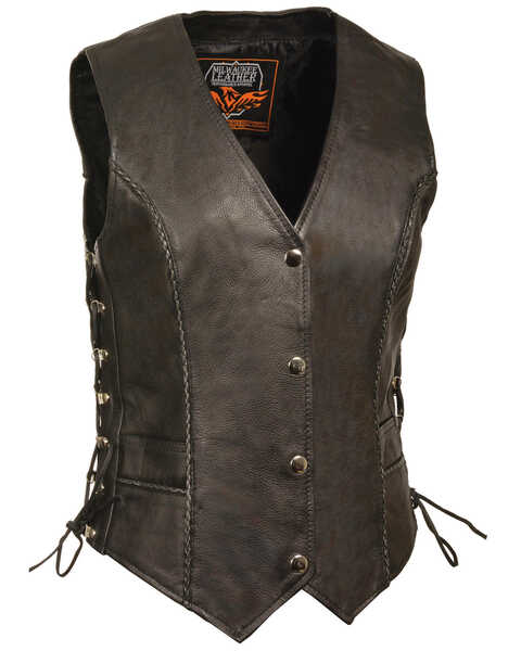Image #1 - Milwaukee Leather Women's Snap Front Vest With Thin Braid - 3X, Black, hi-res