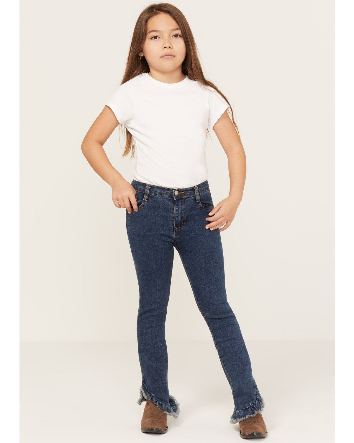 Hayden Girls' Medium Wash Ruffle Skinny Jeans, Blue, hi-res