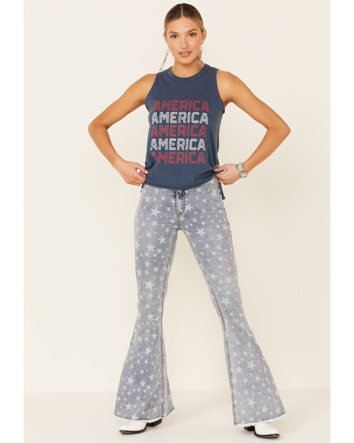 Image #2 - Rock & Roll Denim Women's Navy America Graphic Tank Top, Navy, hi-res