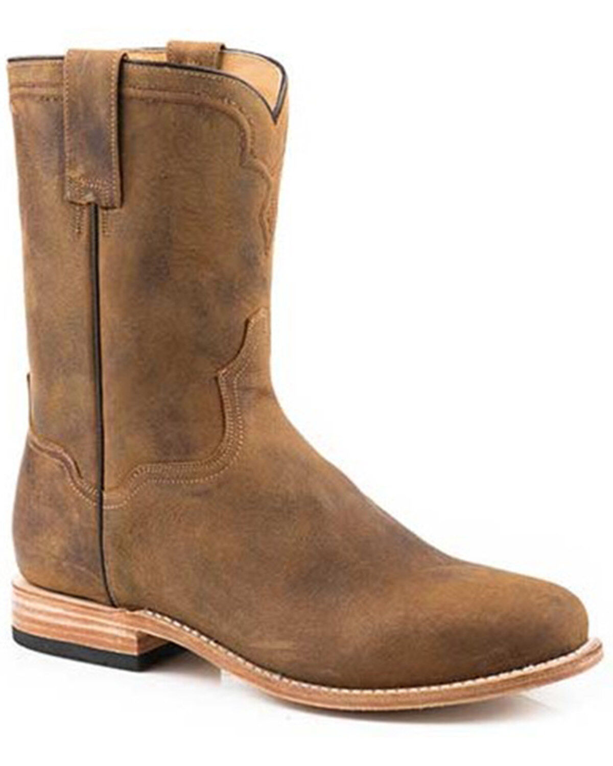 Image #1 - Stetson Men's Puncher Oiled Vamp Western Roper Boots - Round Toe, Brown, hi-res