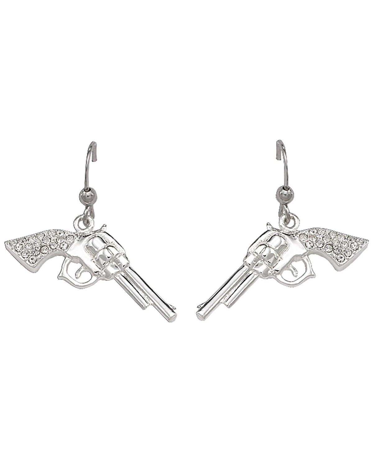 Montana Silversmiths Women's Rhinestone Pistol Hook Earrings, Silver, hi-res