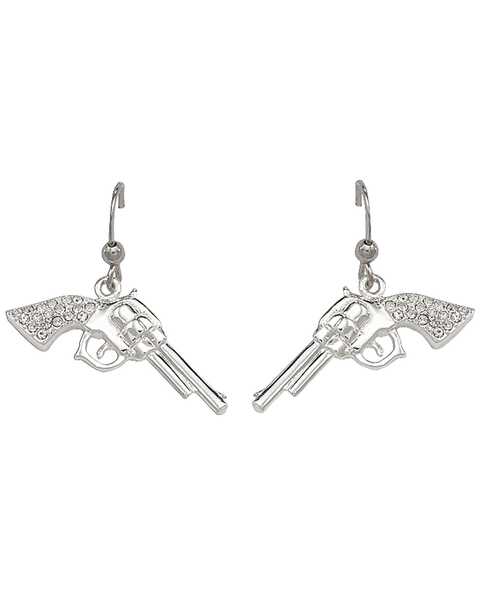 Montana Silversmiths Women's Rhinestone Pistol Hook Earrings, Silver, hi-res