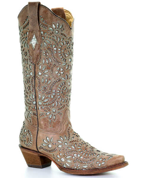 Image #1 - Corral Women's Glitter Inlay and Embroidered Cowgirl Boot - Snip Toe, , hi-res