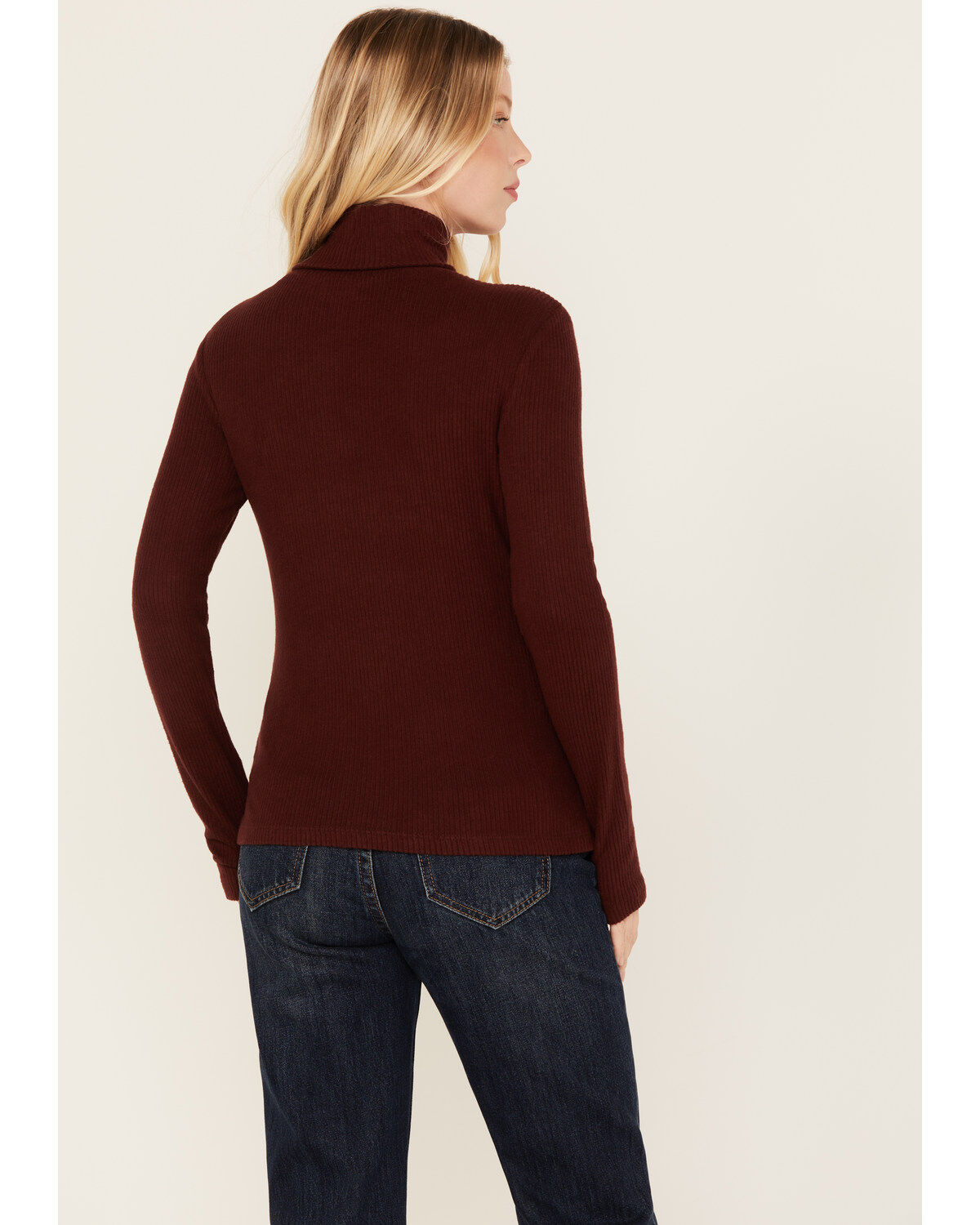 Image #4 - Miss Me Women's Long Sleeve Turtleneck Top, Wine, hi-res