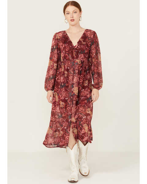Beyond The Radar Women's Floral Print Crochet Trim Dress, Multi, hi-res