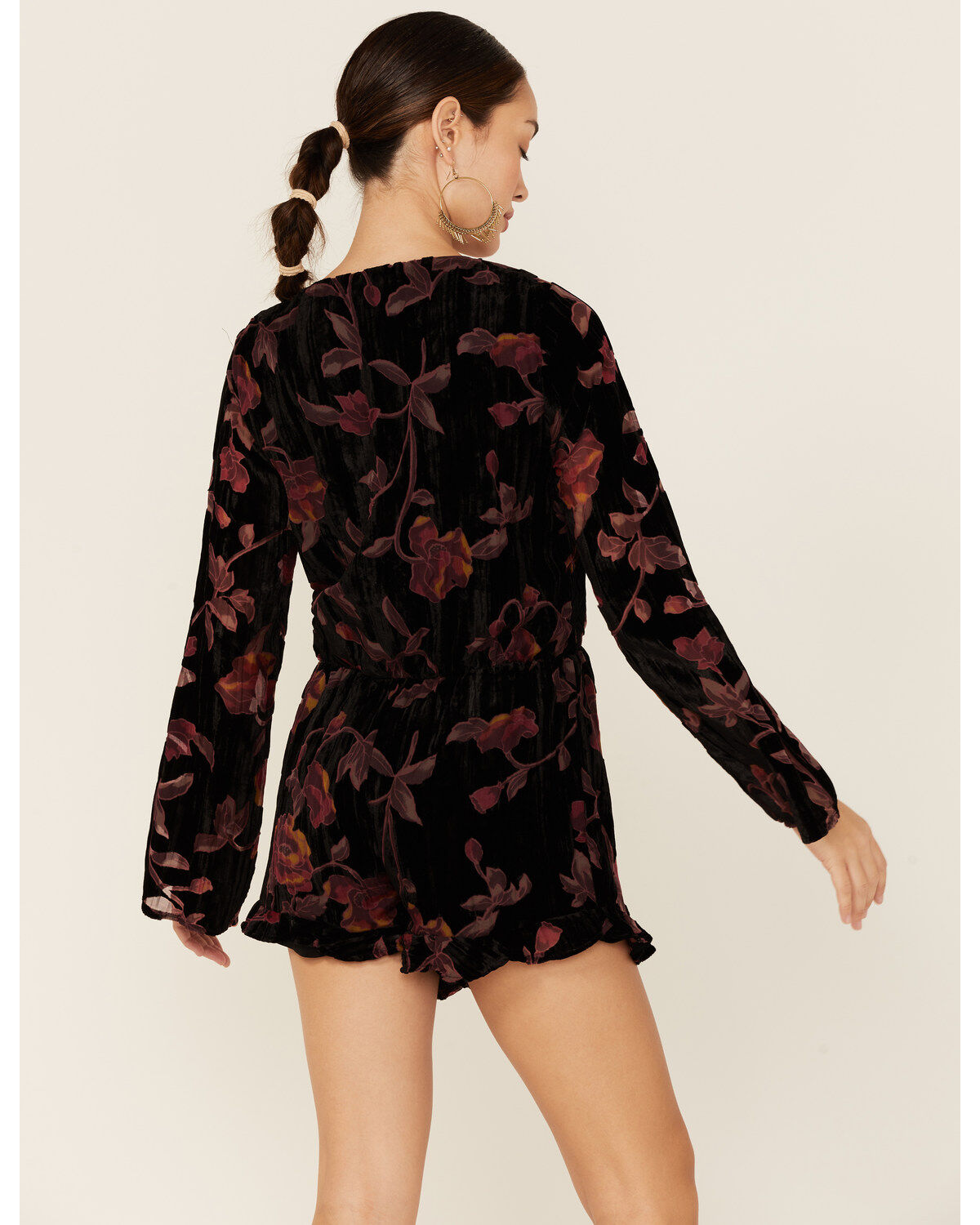 Image #3 - Wild Moss Women's Floral Burnout Velvet Romper, , hi-res