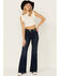 Image #1 - Rock & Roll Denim Women's Dark Wash High Rise Self Belt Wide Leg Stretch Flare Jeans, Dark Wash, hi-res