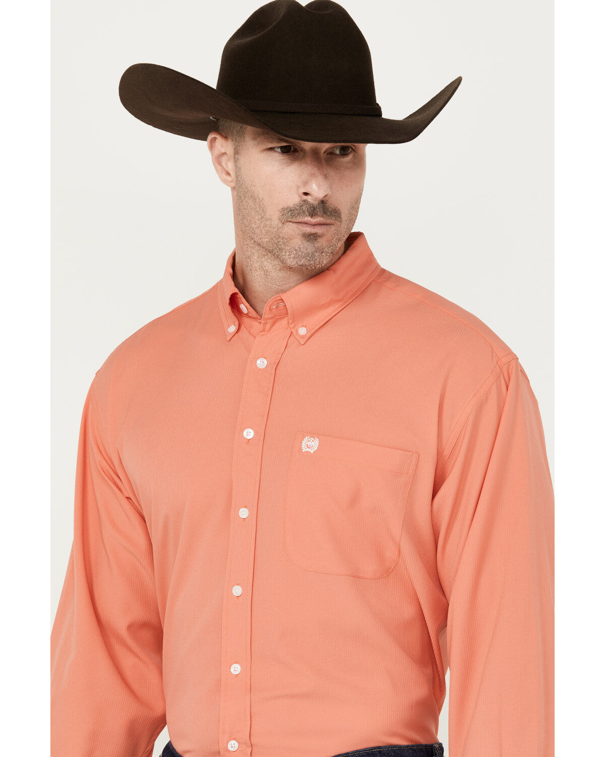 Image #2 - Cinch Men's ARENAFLEX® Solid Long Sleeve Button-Down Western Shirt, Coral, hi-res