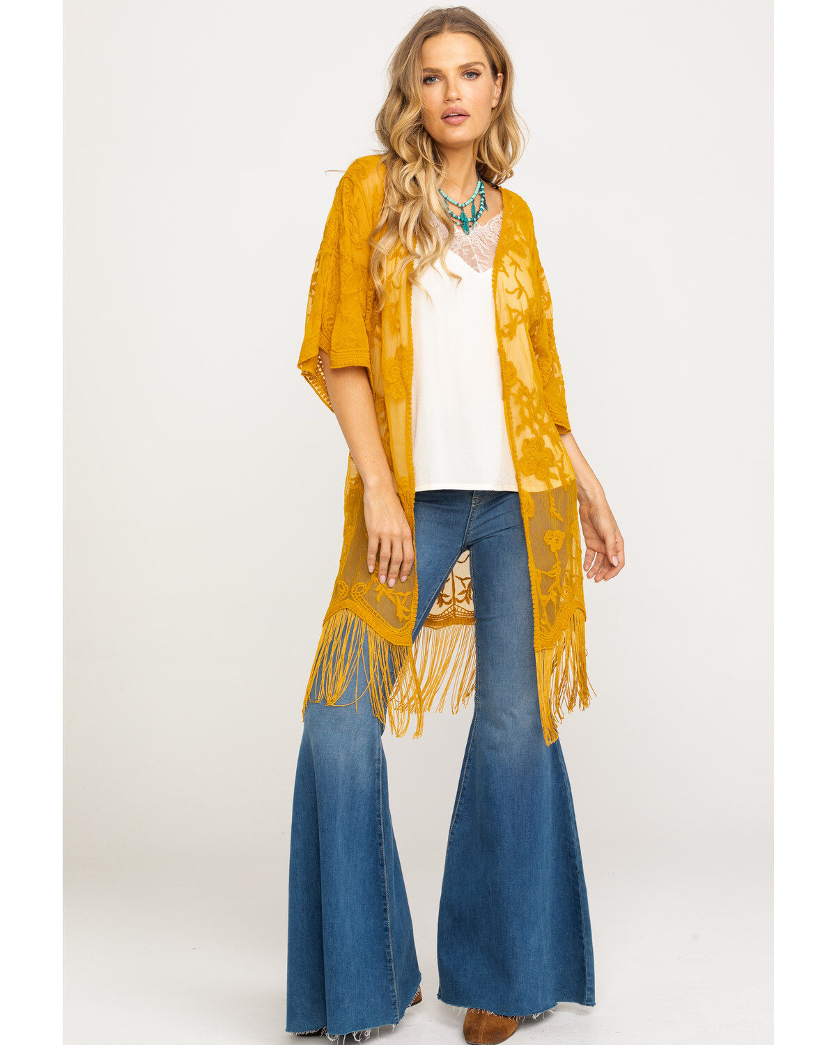 Image #6 - Jody of California Women's Lace Fringe Hem Kimono, , hi-res