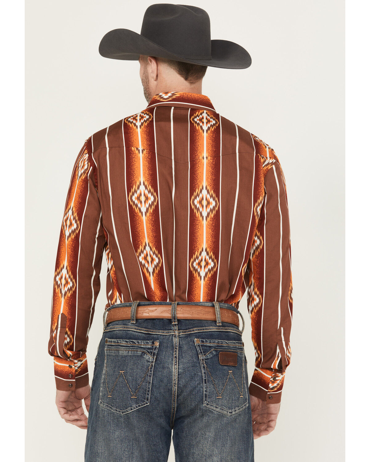 Image #4 - Wrangler Men's Checotah Southwestern Print Long Sleeve Snap Western Shirt, Brown, hi-res