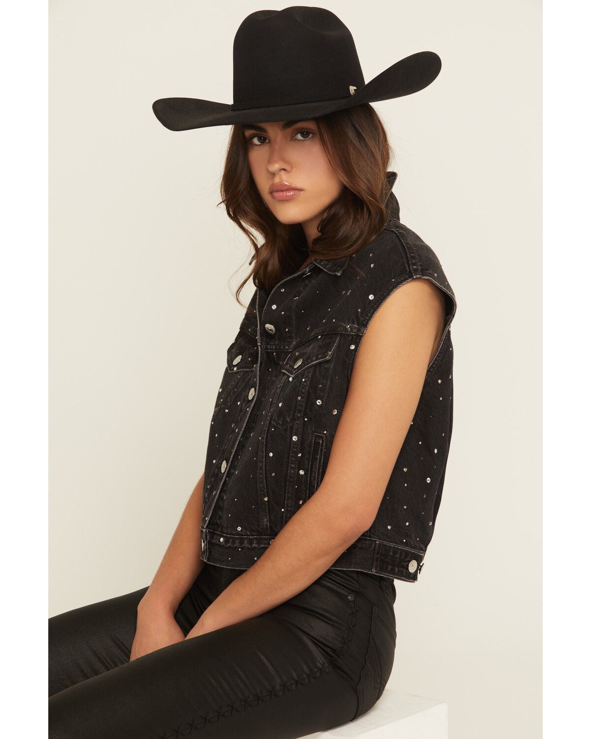 Image #1 - Levi's Premium Women's Embellished Denim Vest, Black, hi-res