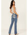 Image #1 - Miss Me Women's Dark Wash Mid Rise Dream Catcher Pocket 32" Bootcut Stretch Denim Jeans, Dark Wash, hi-res