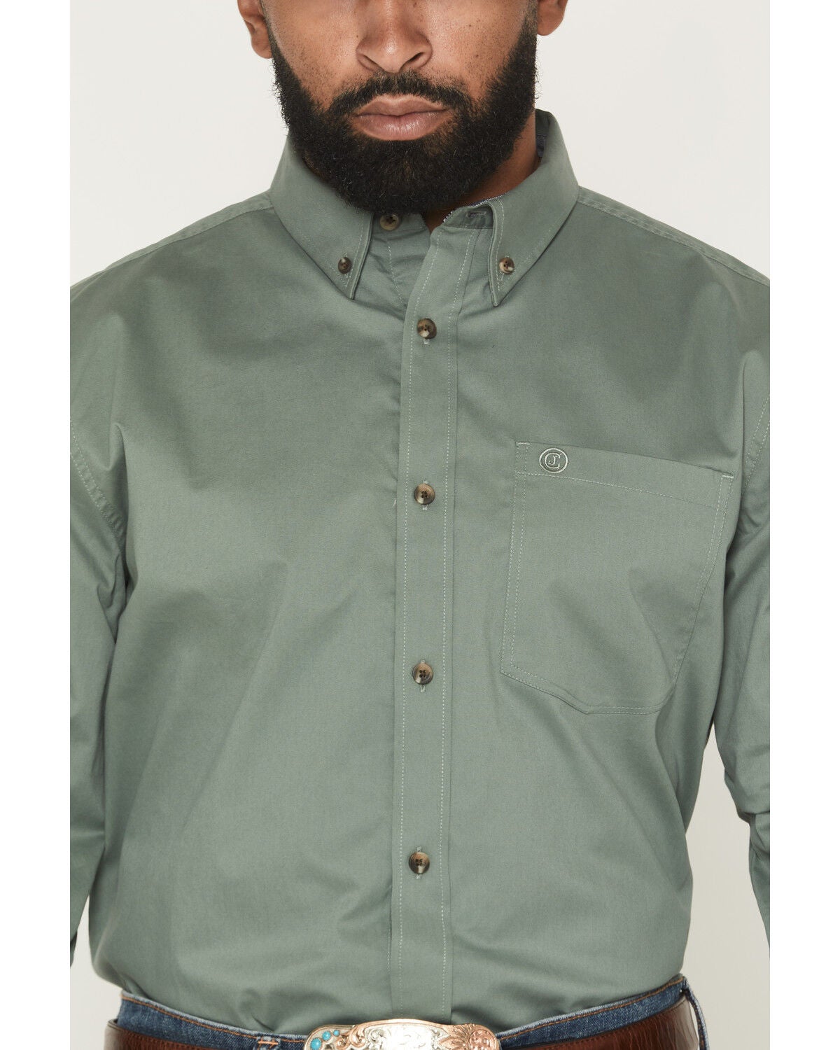 Image #3 - Cody James Men's Basic Solid Long Sleeve Button-Down Stretch Western Shirt, Sage, hi-res