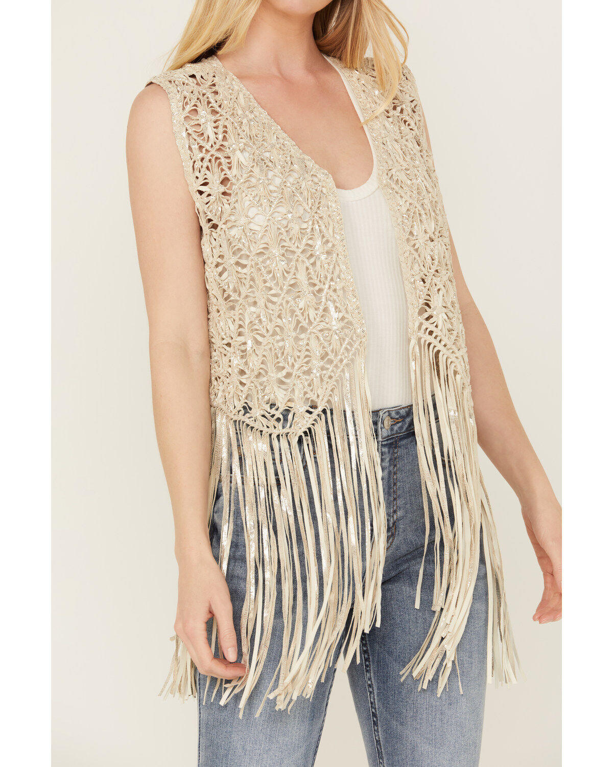 Image #3 - Wonderwest Women's Foiled Suede Vest, Cream, hi-res