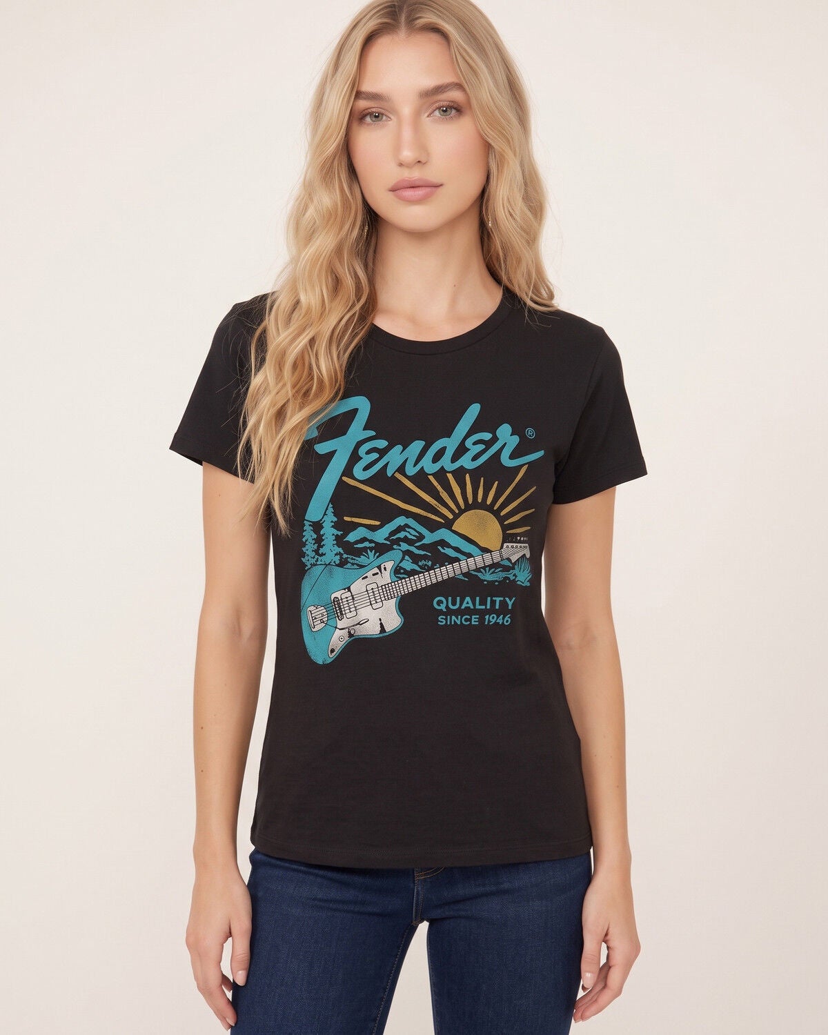 Image #1 - Fender Women's Fender Quality Short Sleeve Graphic T-Shirt, Black, hi-res
