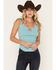 Image #1 - Shyanne Women's Rebecca Short Sleeve Knit Lace Tank, Ocean Blue, hi-res