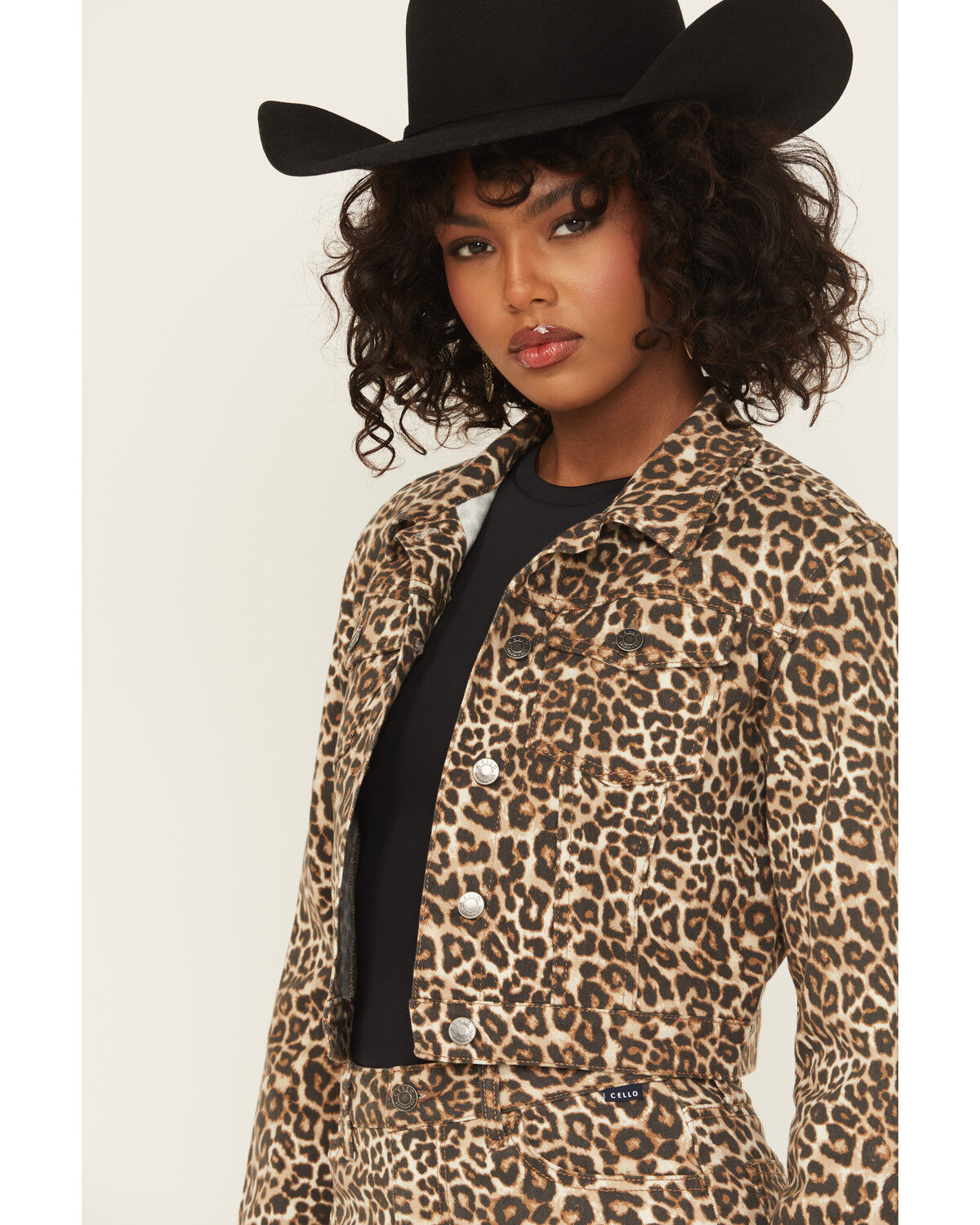 Image #3 - Cello Women's Leopard Print Oversized Cropped Denim Jacket, Leopard, hi-res