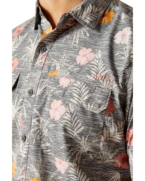 Image #3 - Ariat Men's VentTek Floral Short Sleeve Button-Down Performance Western Shirt , Grey, hi-res