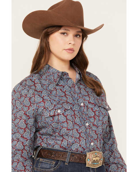 Roper Youth Girls BLUE WHITE PAISLEY WESTERN SHIRT Pearl snaps Size XS S M  L XL