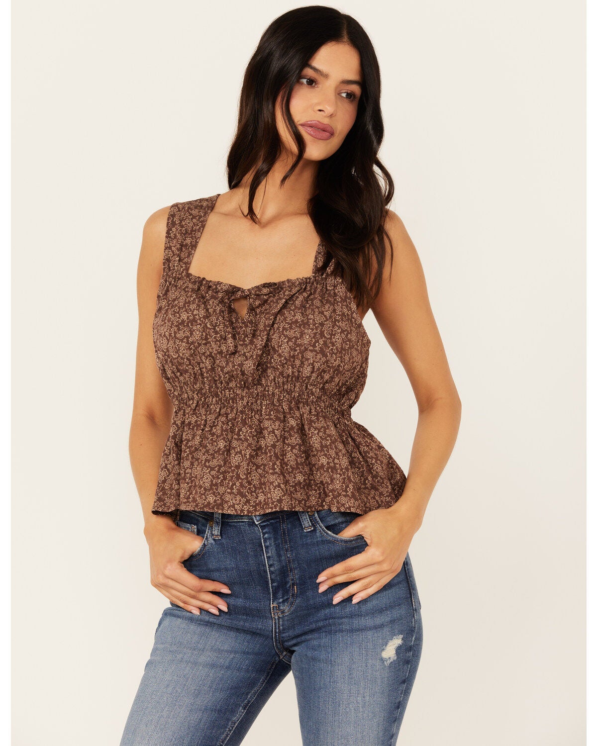 Cleo + Wolf Women's Bradley Floral Printed Tank Top, Chocolate, hi-res