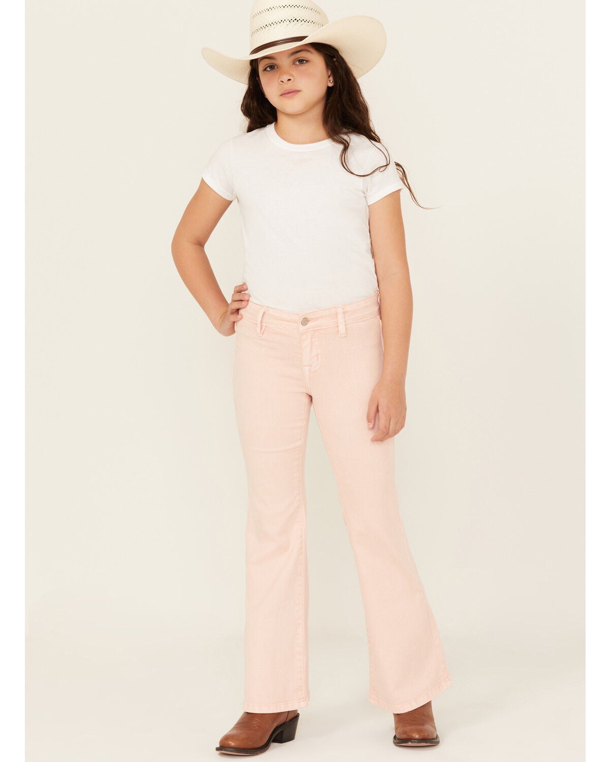 Rock & Roll Denim Girls' Flare Stretch Denim Jeans, Pink, hi-res