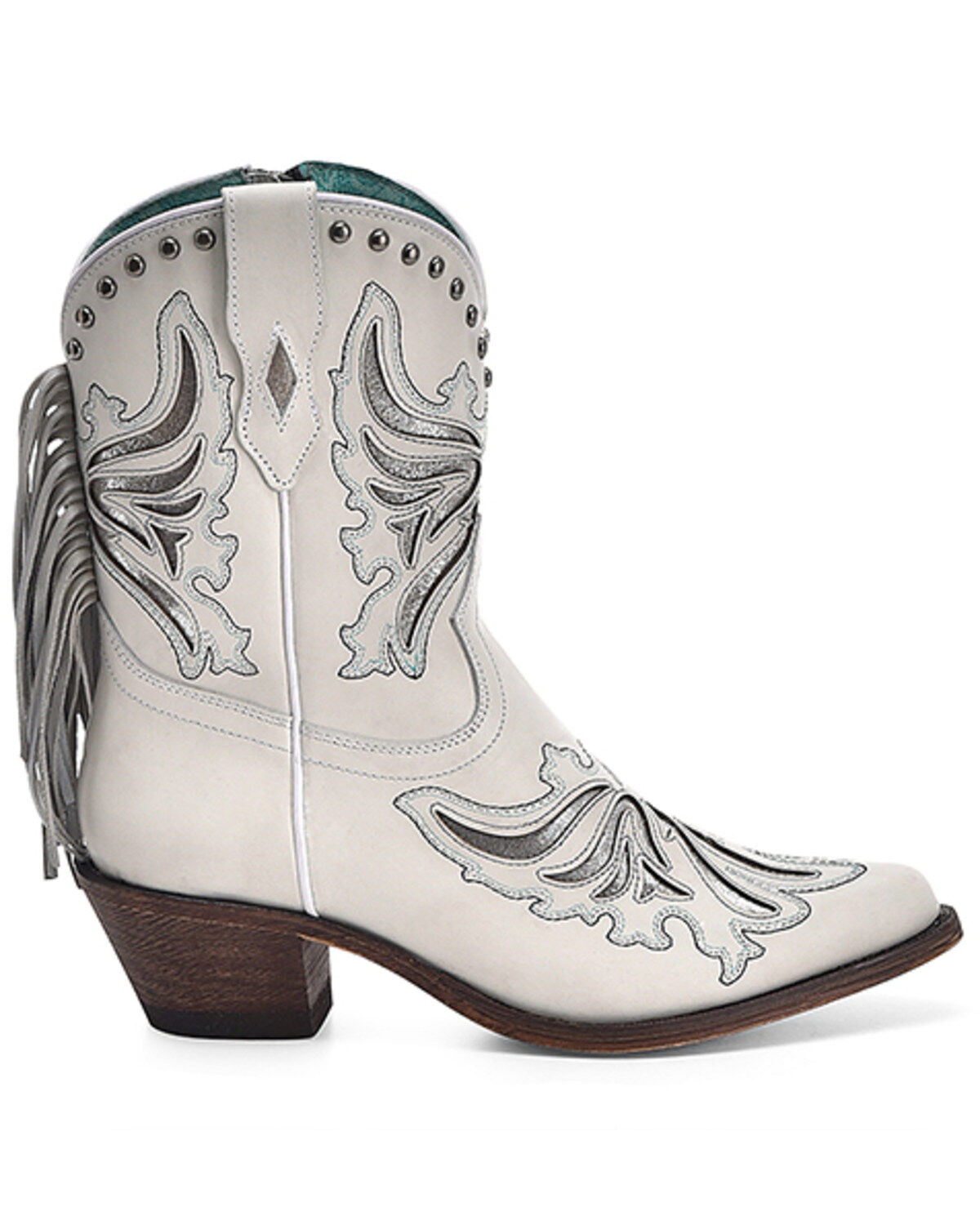 Image #2 - Corral Women's Fringe Inlay Ankle Western Boots - Snip Toe, White, hi-res
