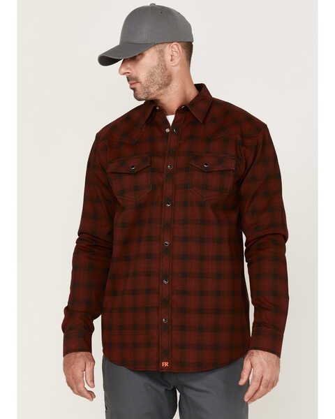 Cody James Men's FR Dark Red Plaid Long Sleeve Snap Work Shirt - Big , Dark Red, hi-res
