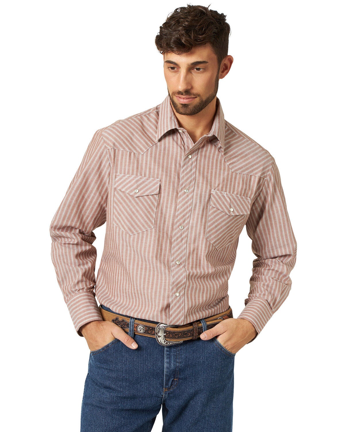 Wrangler Men's Assorted Stripe or Plaid Classic Long Sleeve Pearl Snap Western Shirt, Stripe, hi-res