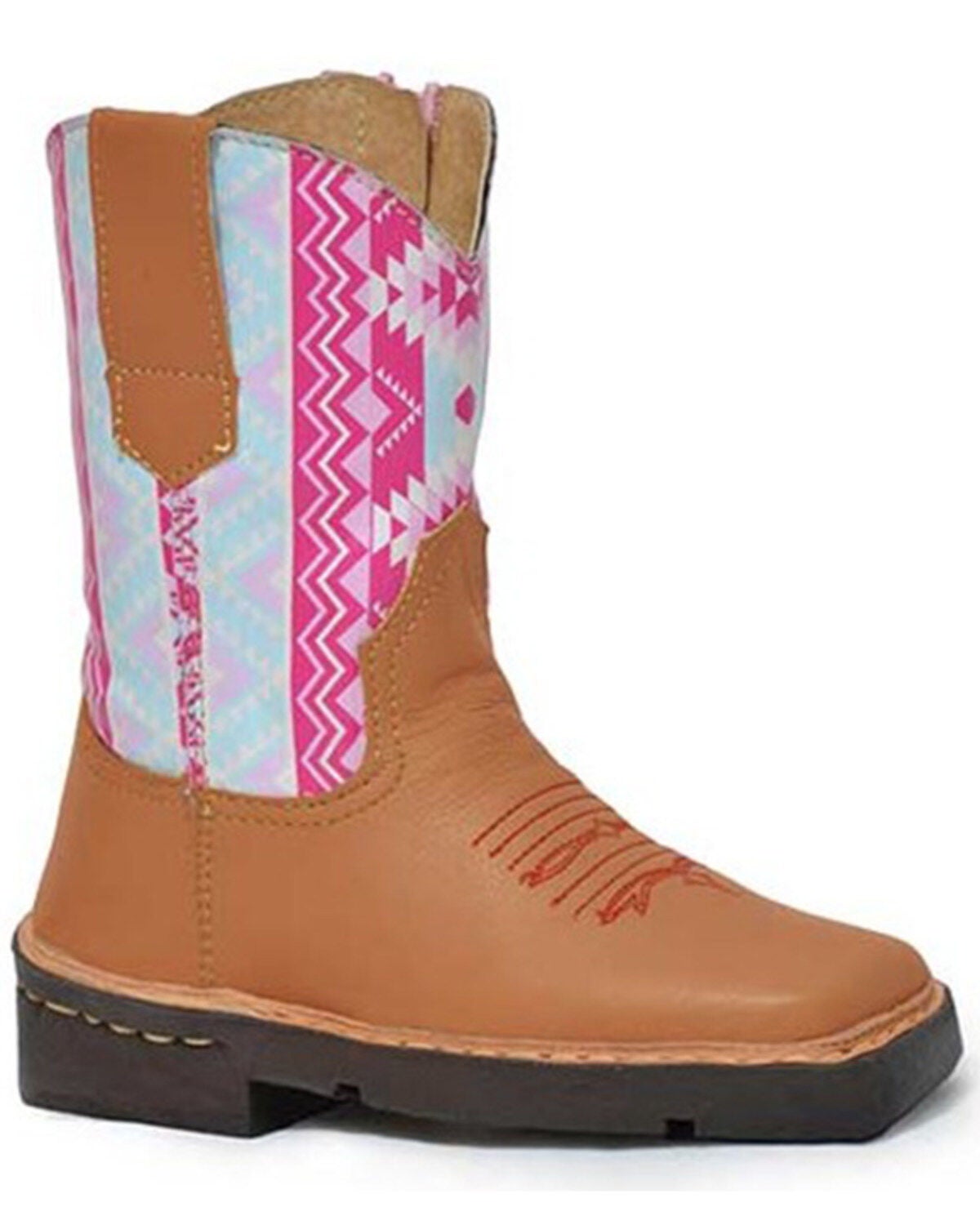 Roper Toddler Girls' Southwestern Western Boots - Square Toe, Tan, hi-res