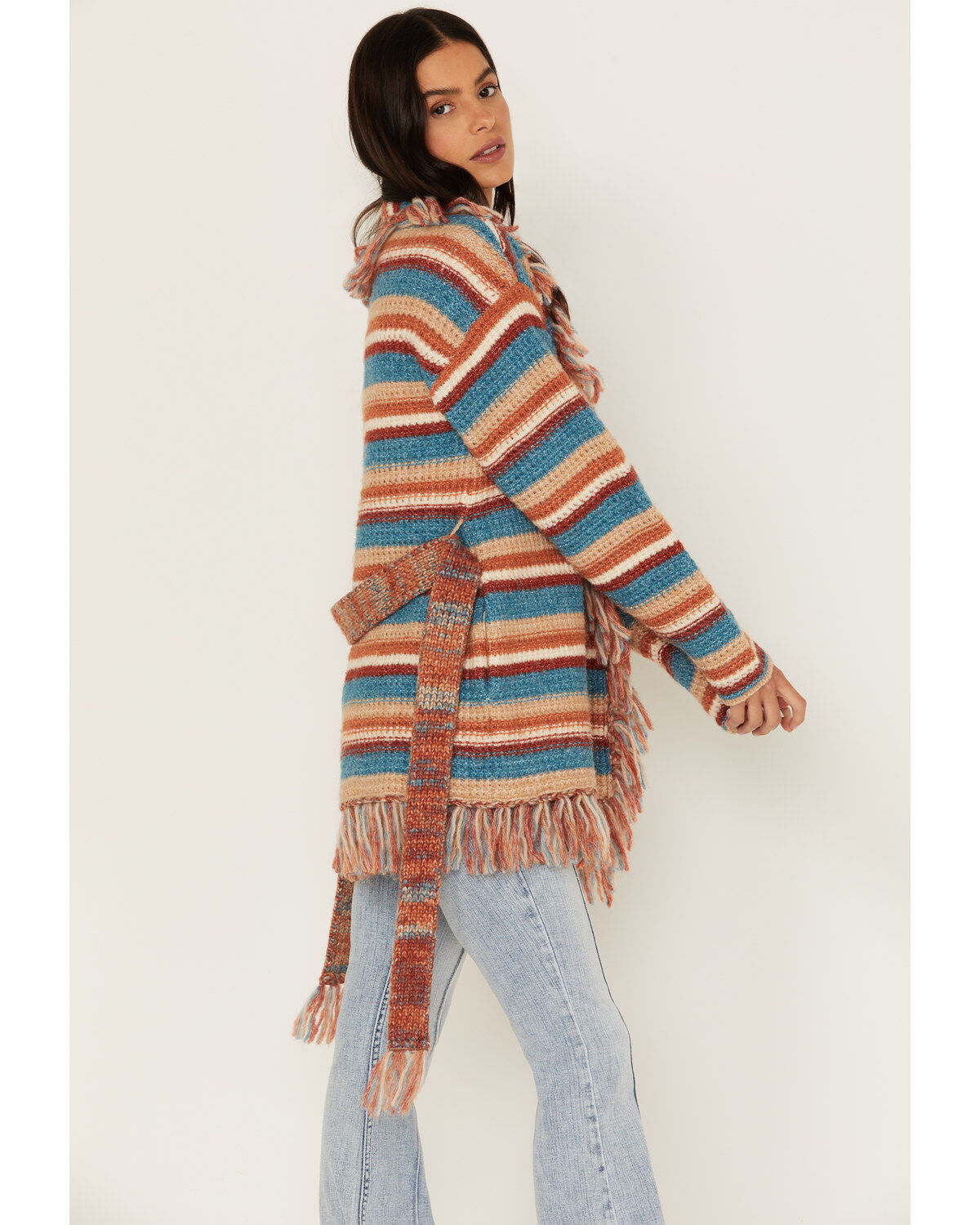Image #2 - Idyllwind Women's Abilene Striped Fringe Cardigan, Blue, hi-res