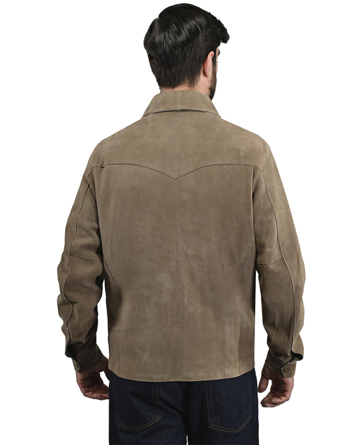 Image #4 - Frye Men's Solid Suede Snap Western Shirt, Taupe, hi-res