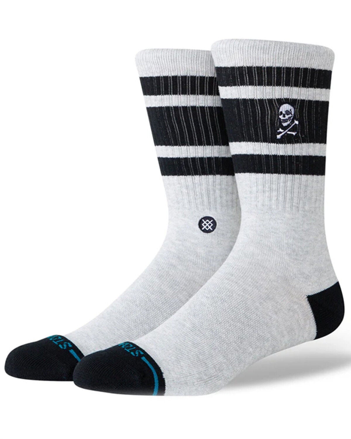 Stance Men's Boyd Skull Crew Socks, Heather Grey, hi-res