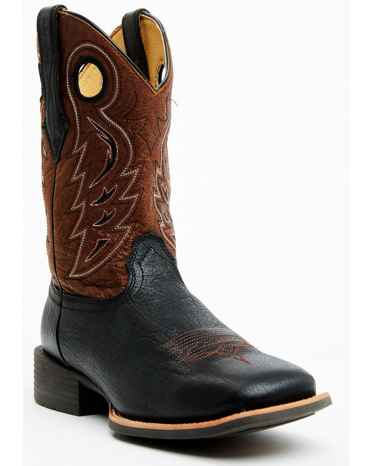 Image #1 - RANK 45® Men's Warrior Performance Western Boots - Broad Square Toe, Black/brown, hi-res