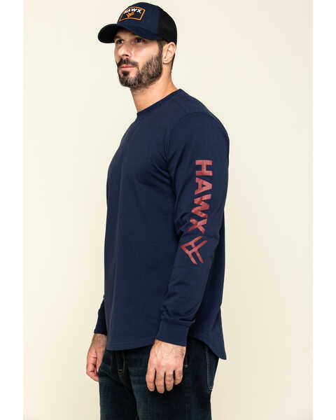 Image #3 - Hawx Men's Navy Sleeve Logo Long Sleeve Work T-Shirt , Navy, hi-res