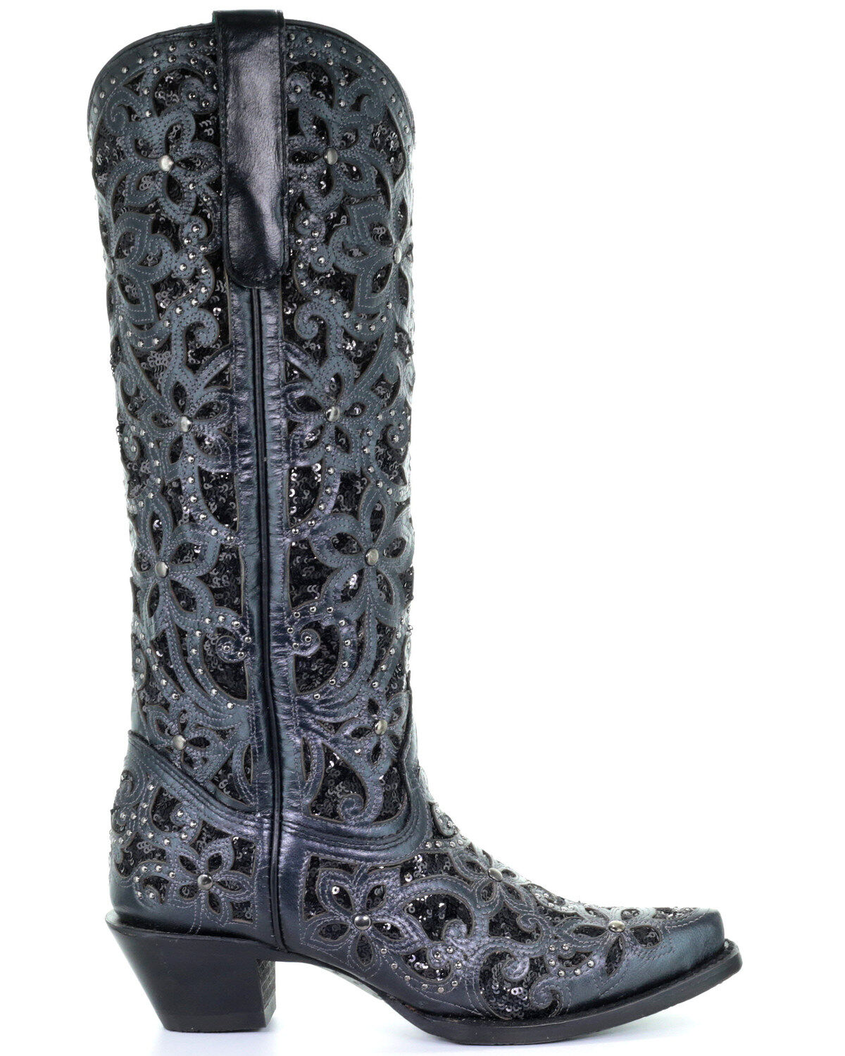 Image #2 - Corral Women's Floral Inlay Western Boots - Snip Toe, Black, hi-res