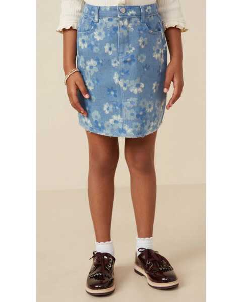 Hayden La Girls' Floral High Rise Denim Skirt , Blue, hi-res