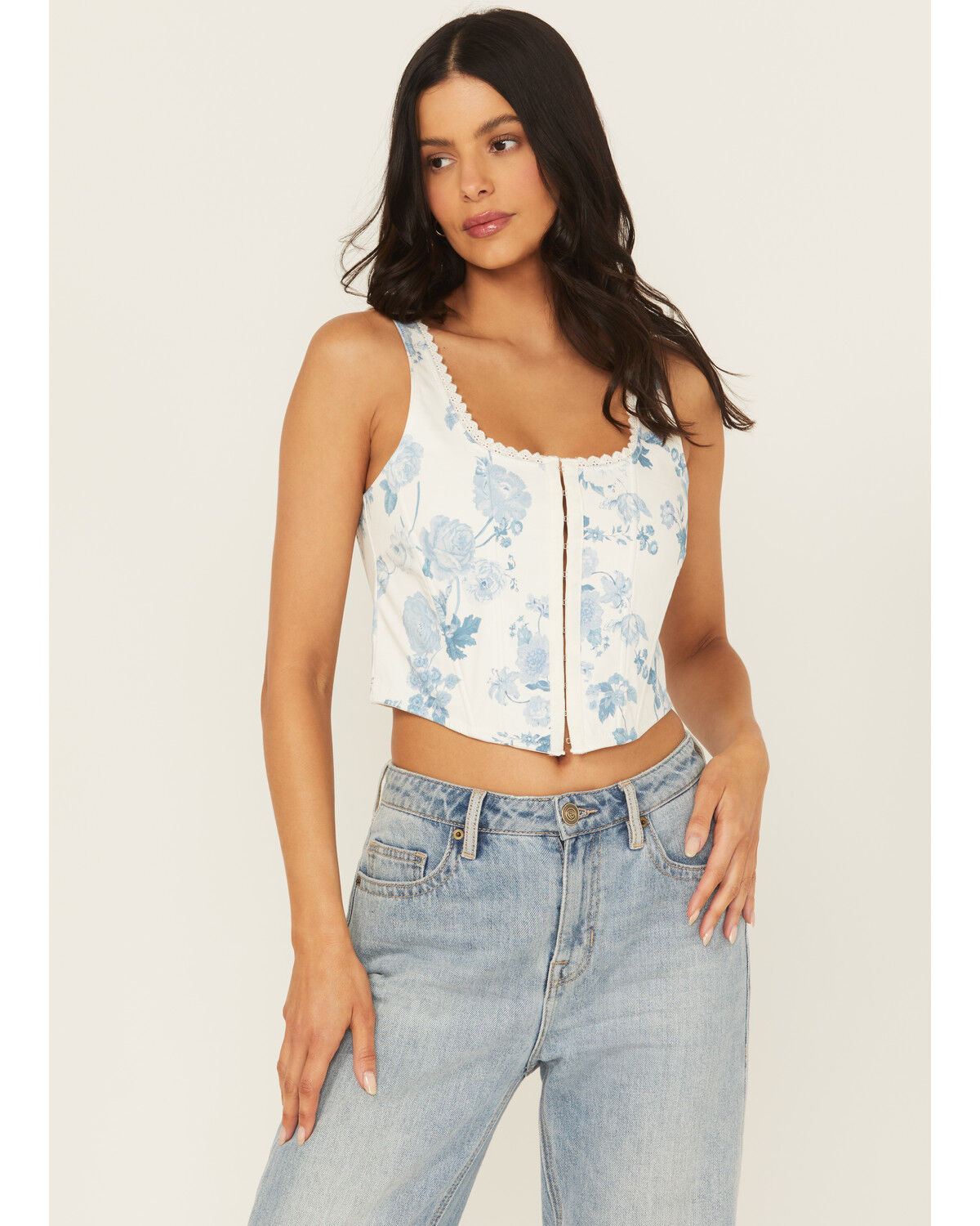Image #1 - Shyanne Women's Floral Corset Top, White, hi-res