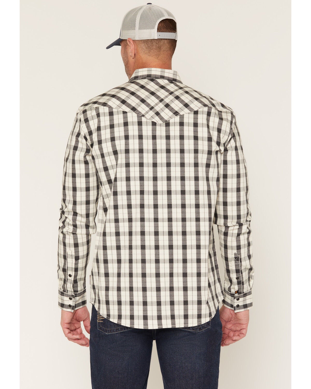 Cody James Men's FR Dalton Plaid Print Snap Stretch Work Shirt, Cream, hi-res