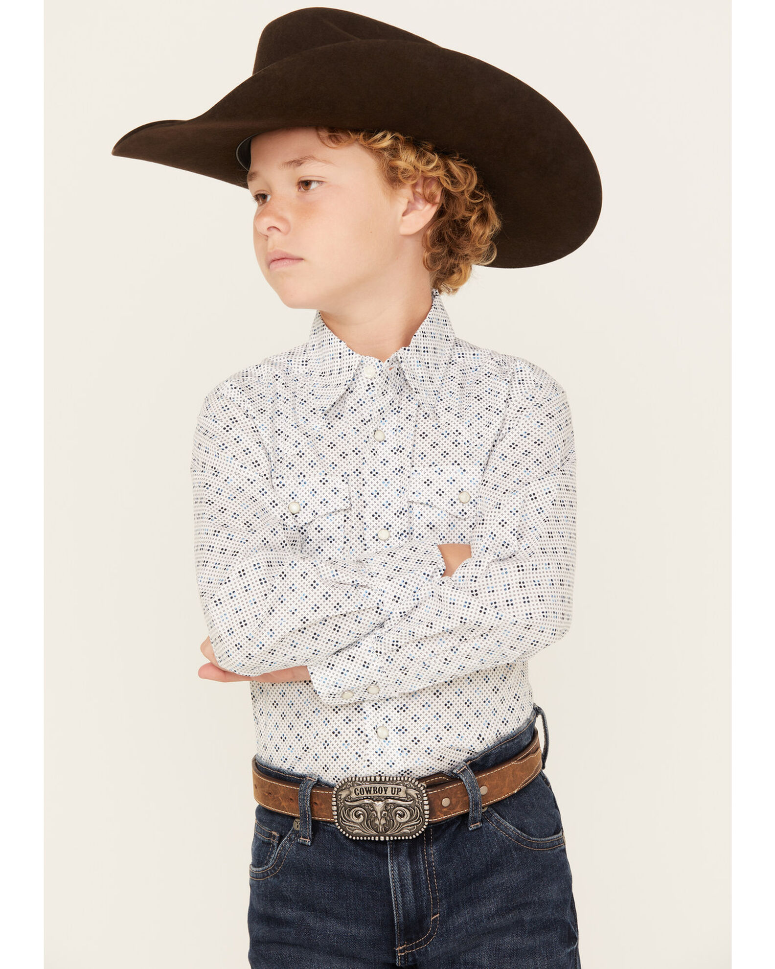 Wrangler Boys' Dotted Print Long Sleeve Snap Western Shirt
